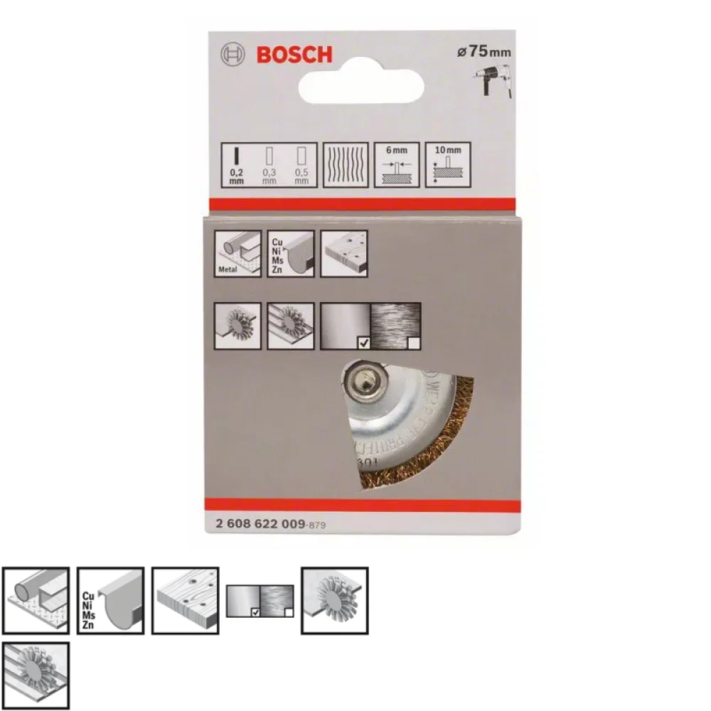 Escova de Aco Latonado Circular com Haste FIO 0,30MM 75X10MM Bosch 2608622009