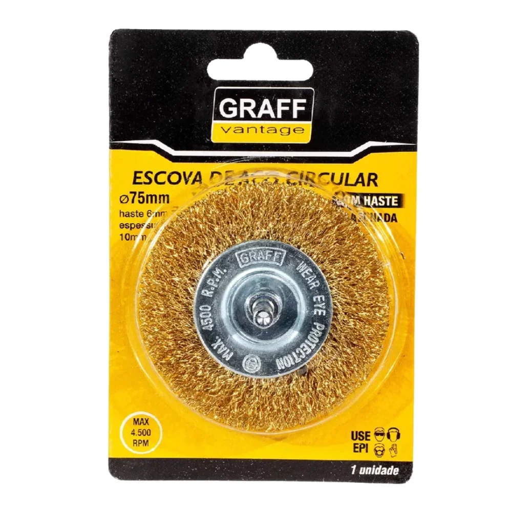 Escova de Aco Latonado Circular com Haste FIO 0,30MM 75X10MM Graff 5710008