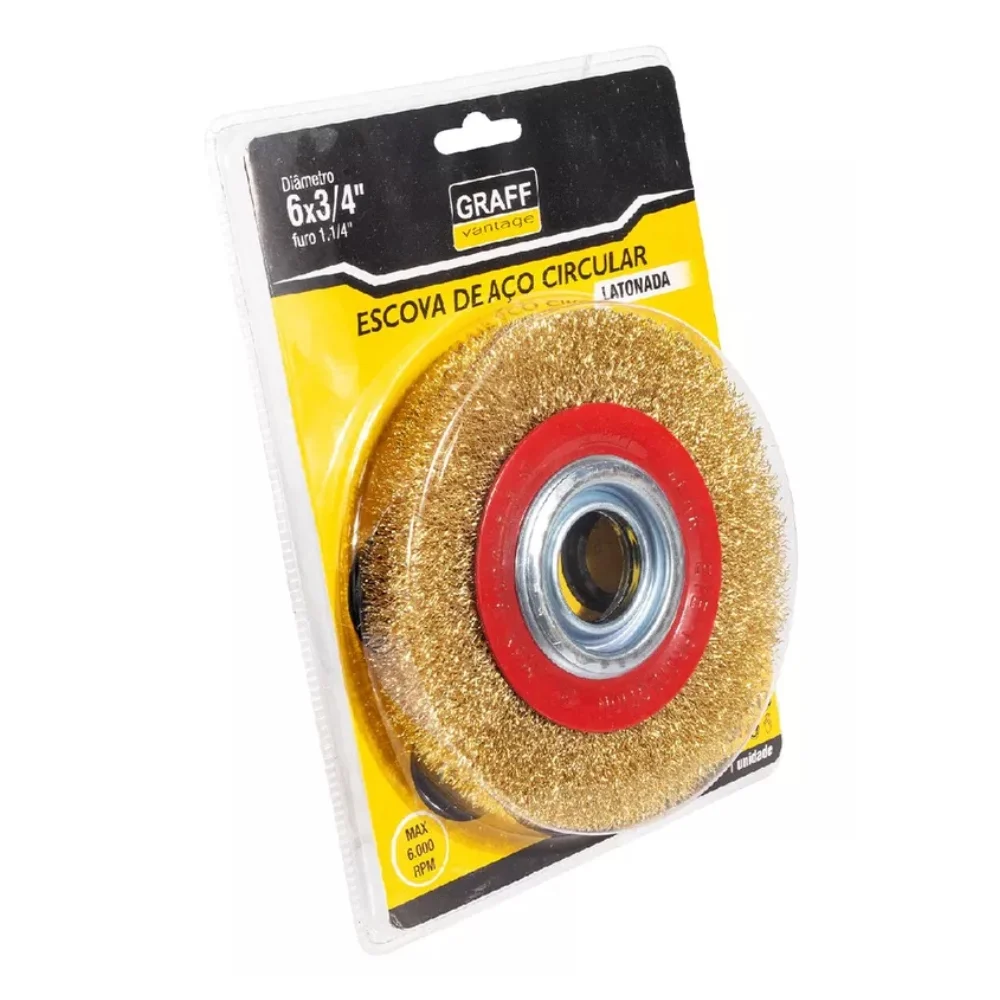 Escova de Aco Latonado Circular FIO 0,30MM com Reducoes 1/2" 5/8" 3/4" 7/8" 1" 6X3/4" Graff