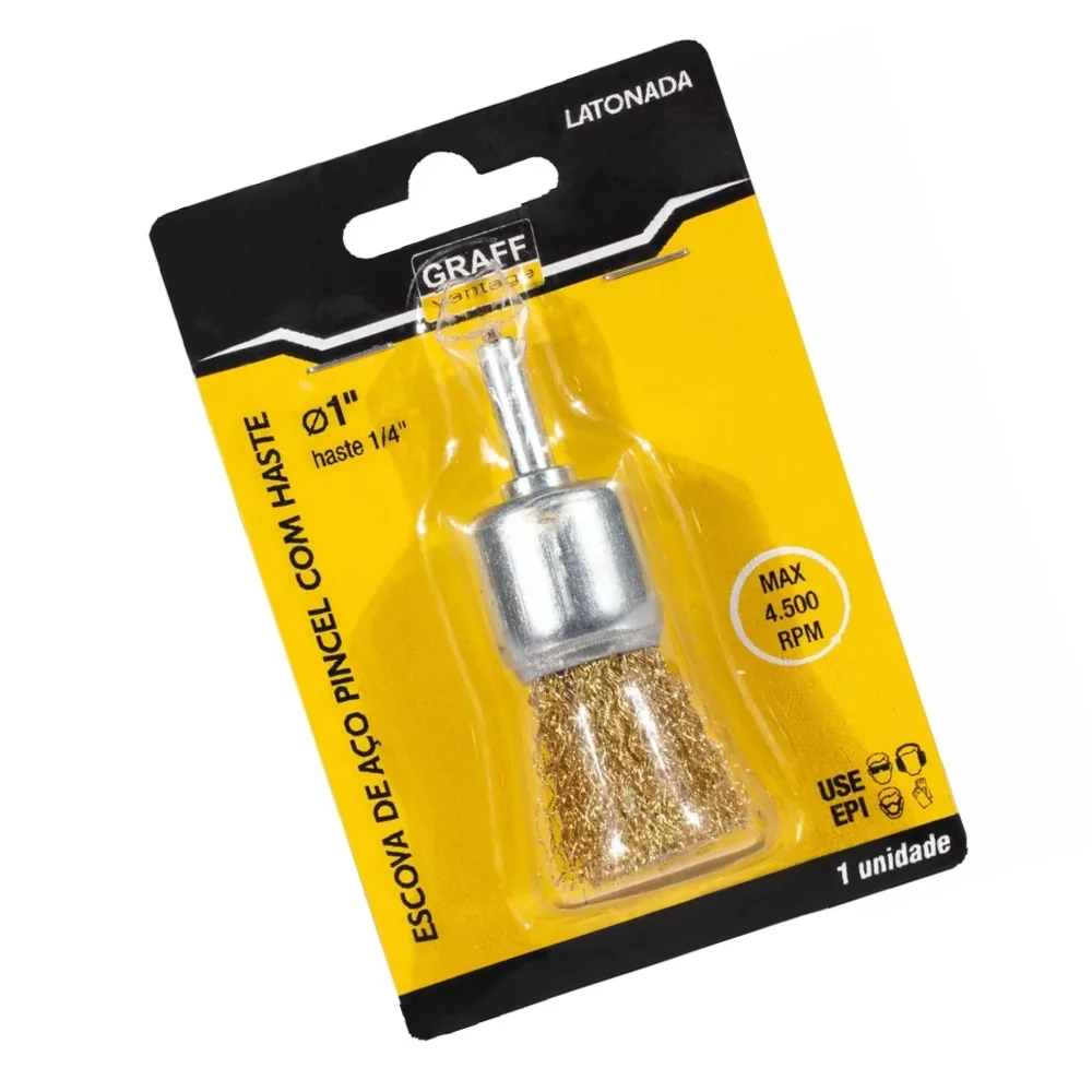 Escova de Aco Latonado Pincel Hate 1/4" FIO 0,30MM 1" Graff 5710013