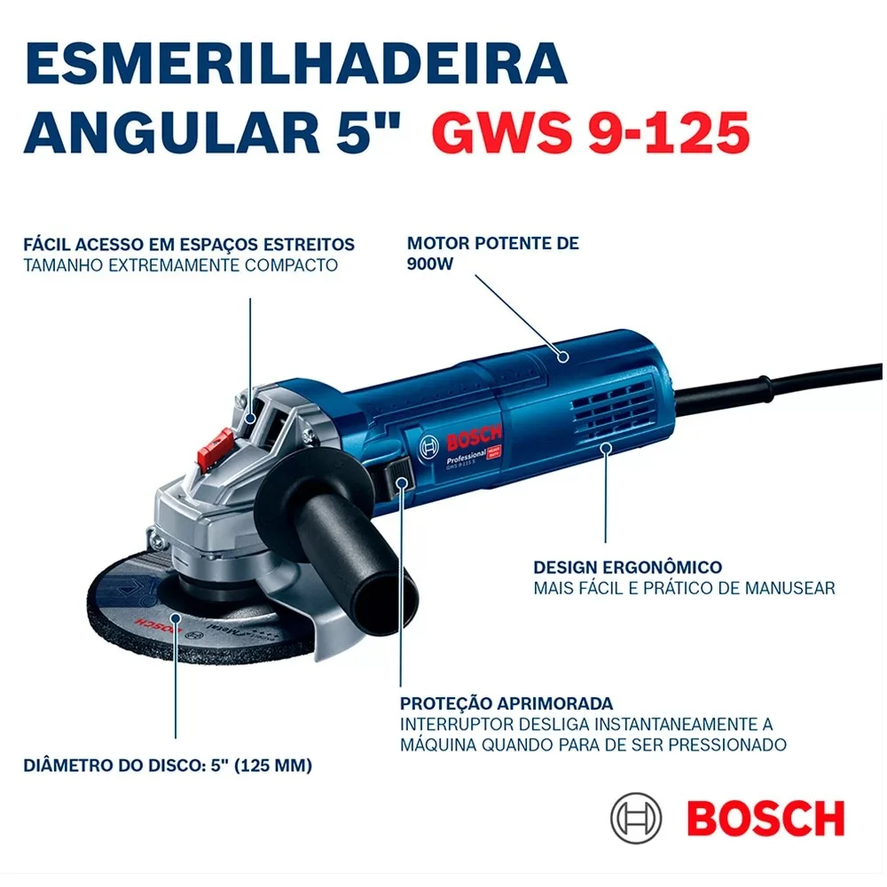 Amoladora Angular 5 900W 11000 rpm Bosch GWS 9-125