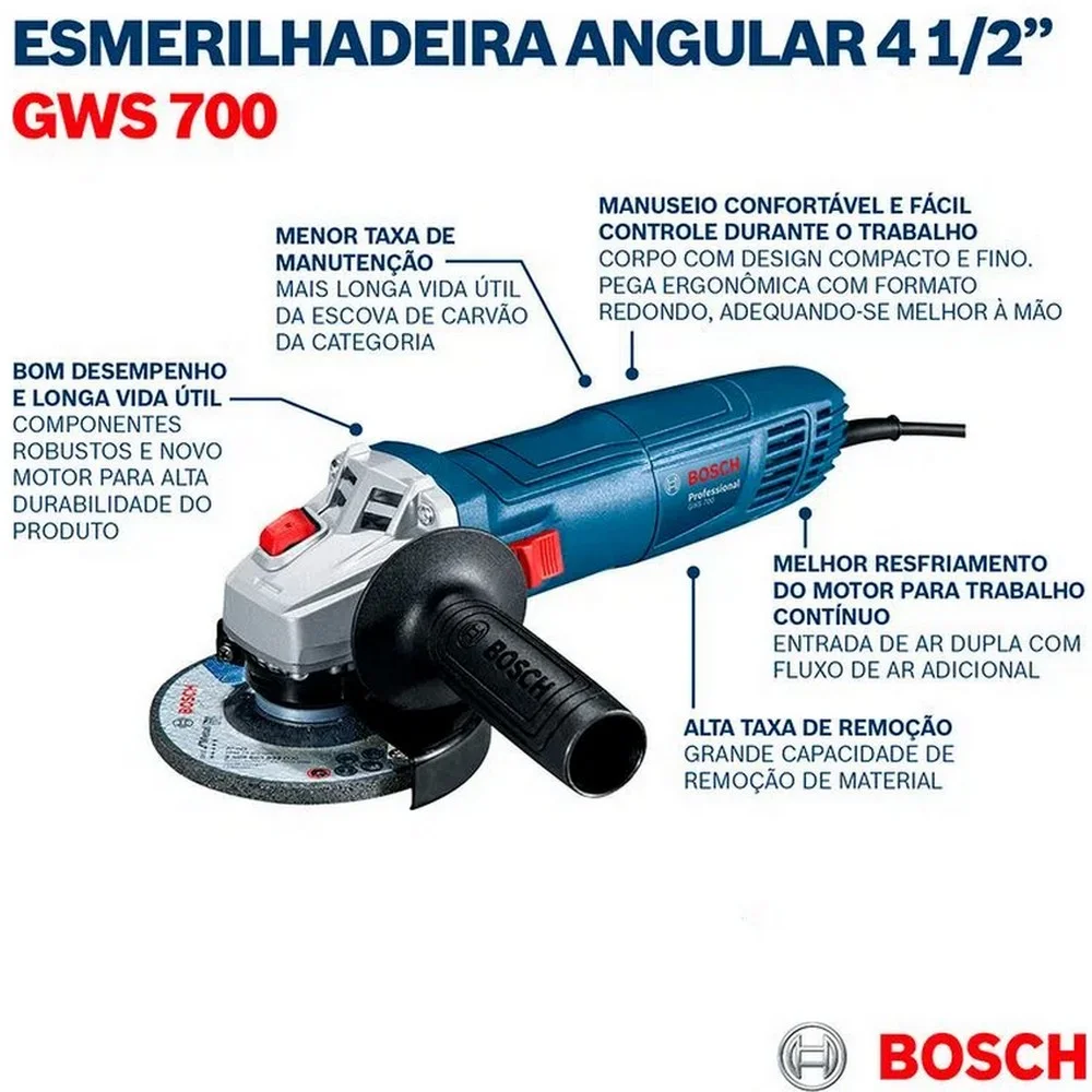 Esmerilhadeira Angular 12000RPM 4.1/2" 110V 710W Bosch GWS 700