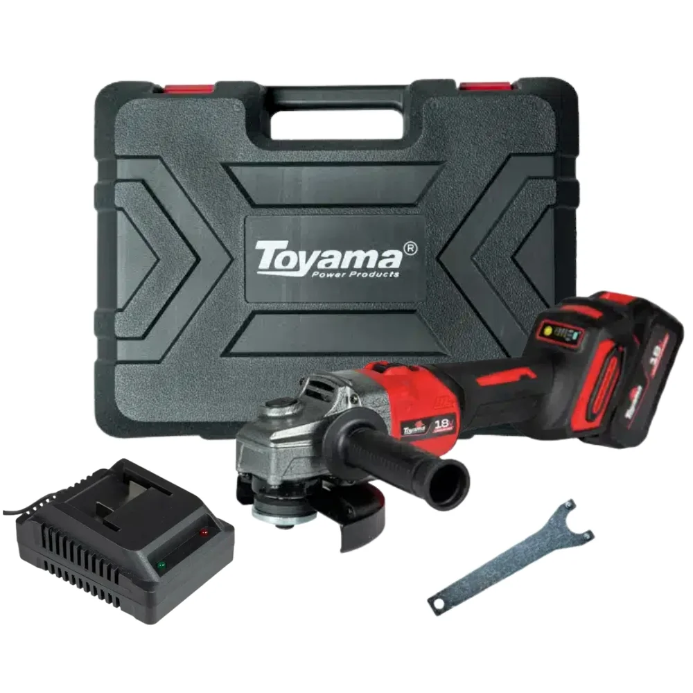 Esmerilhadeira Angular a Bateria 18V Brushless com Maleta Carregador 1 Bateria 4AH 5" Bivolt Toyama TBT18AG5-K