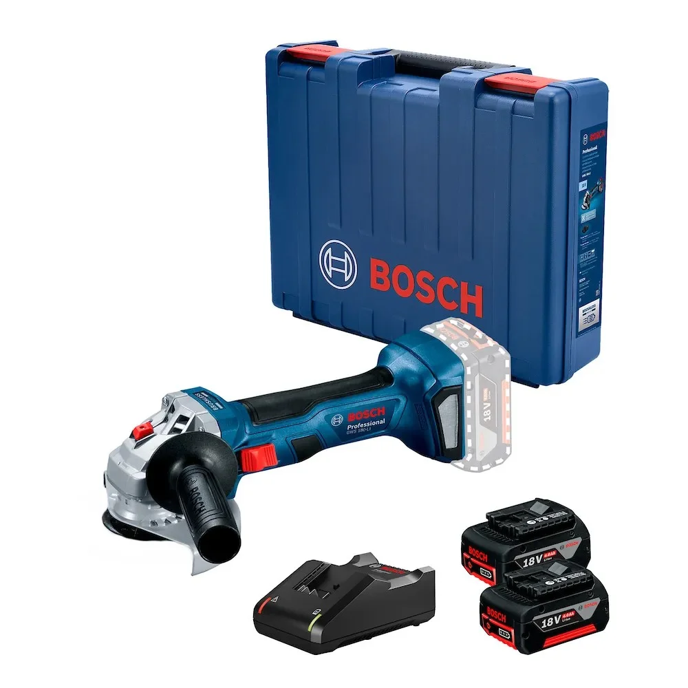 Esmerilhadeira Angular a Bateria 18V Brushless com Maleta Carregador e 2 Baterias 4AH 5" 220V Bosch GWS 180-LI