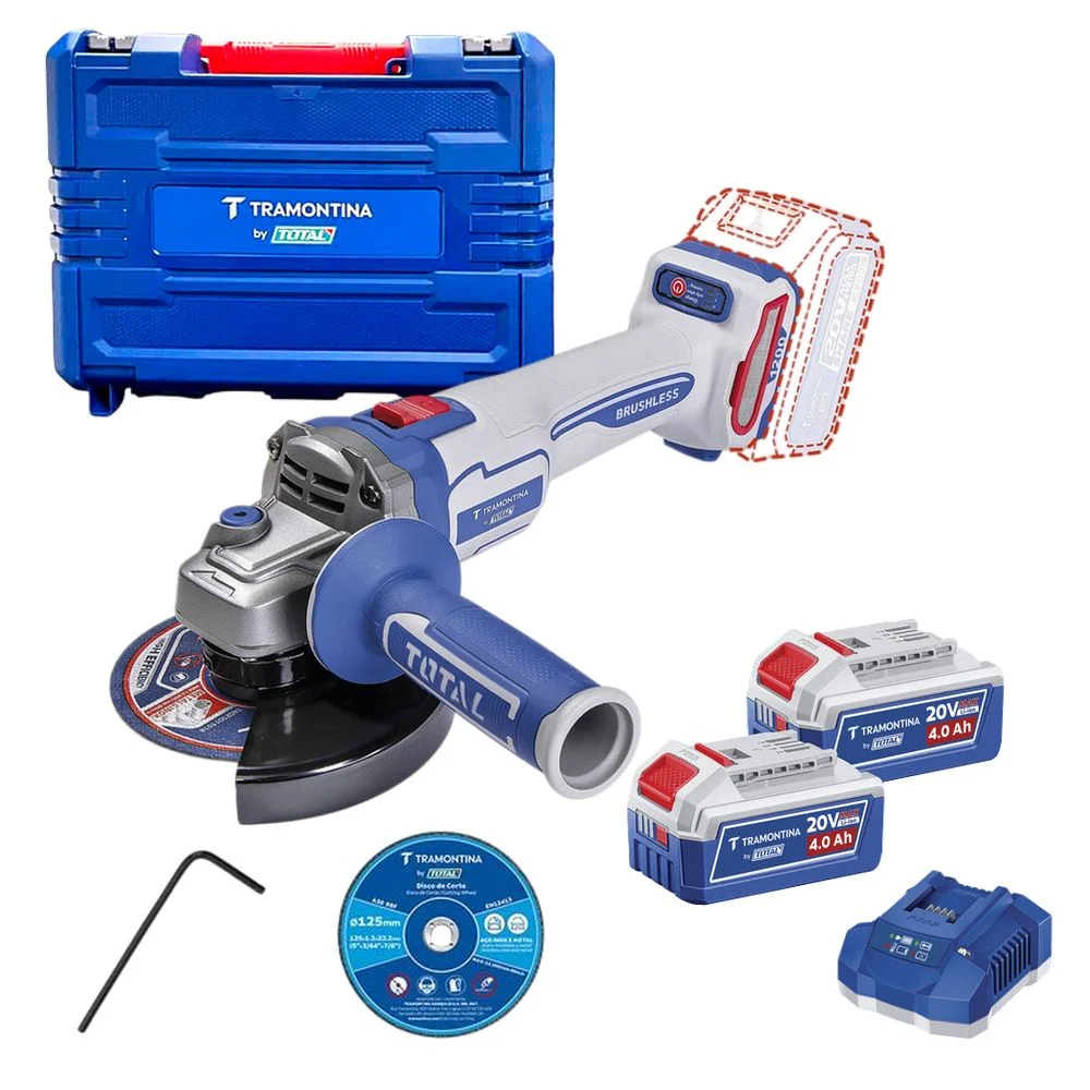 Esmerilhadeira Angular a Bateria 20V Brushless Maleta Carregador 2 Baterias 4AH 5" Bivolt Tramontina by Total 42306/205