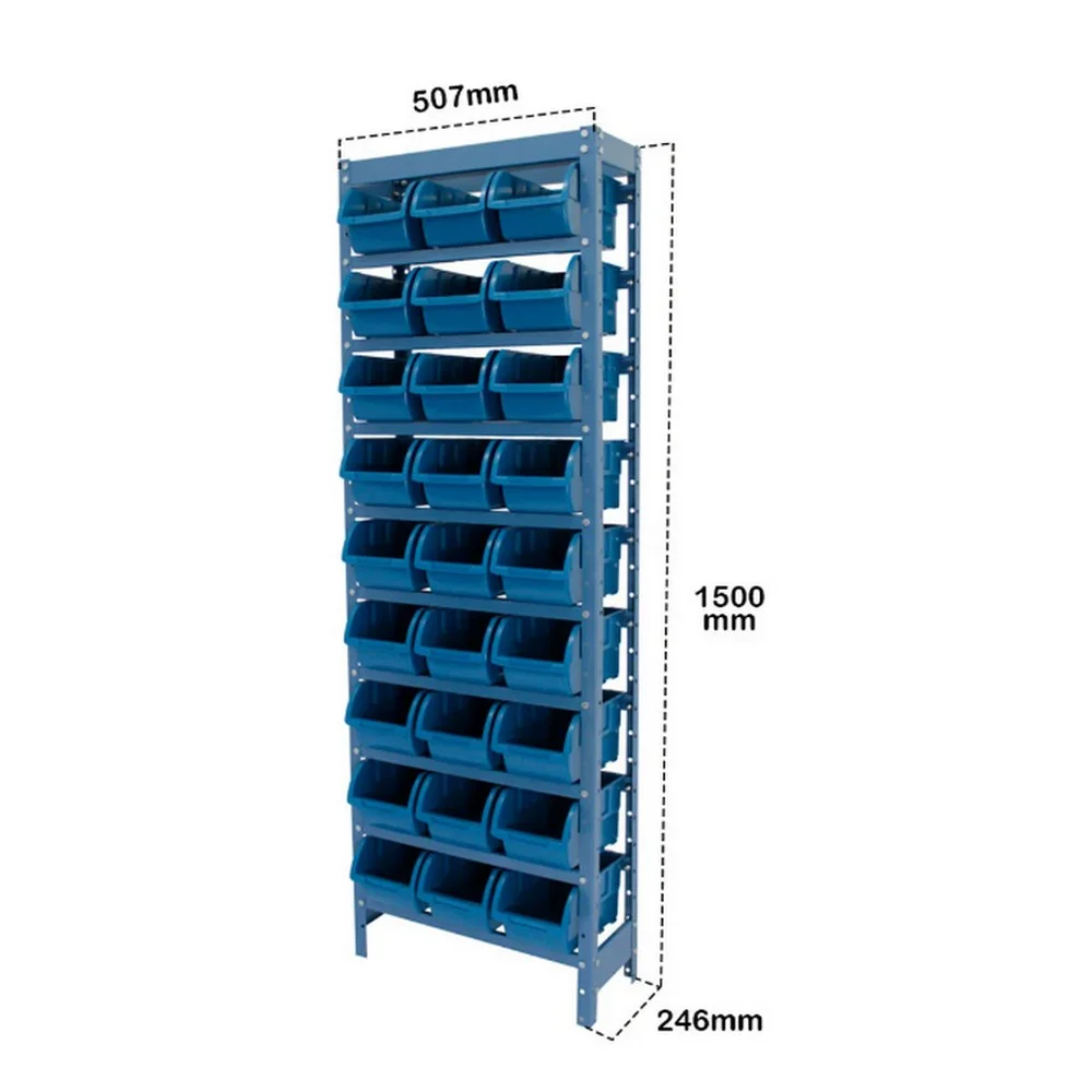Estante Gaveteiro com 27 Gavetas N5 Azul Desmontavel 50X24X150CM Nocram NE27/5A