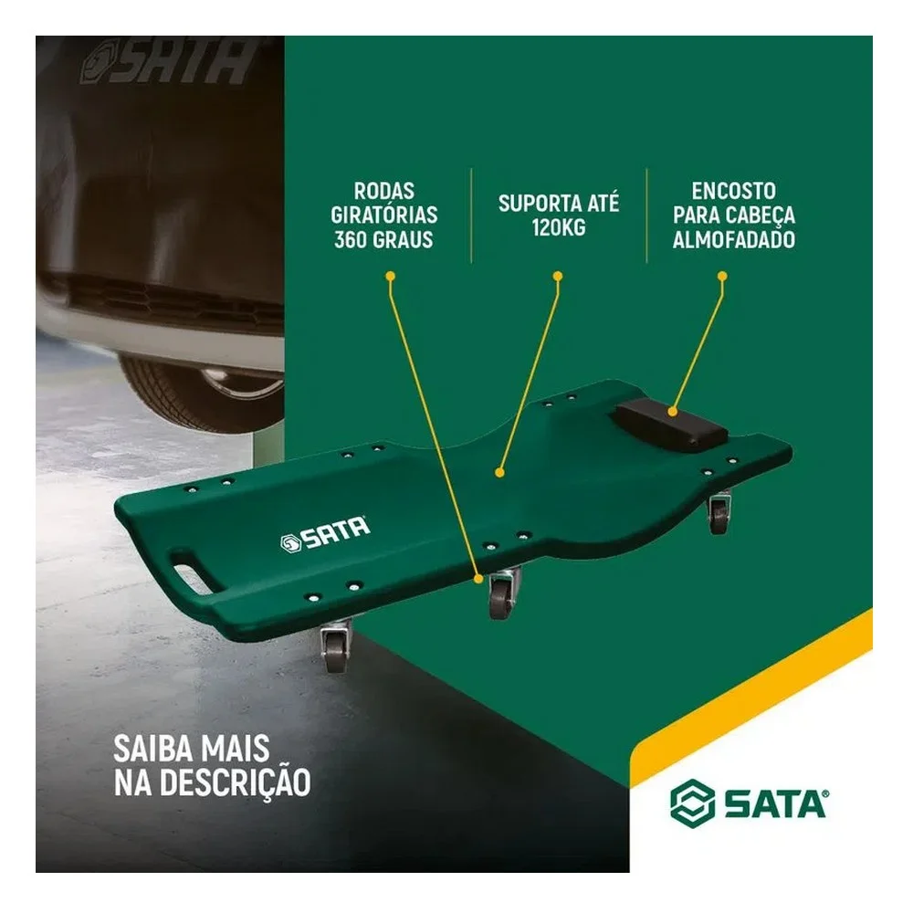 Carro Esteira Plastica para Mecanico Com 6 Rodas Giratorias 91X41CM Sata ST95999SC