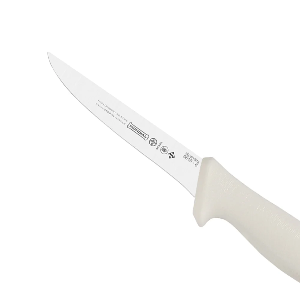 Faca de Desossa Reta Larga Profissional Cabo Branco INOX 6" Mundial 5515-6