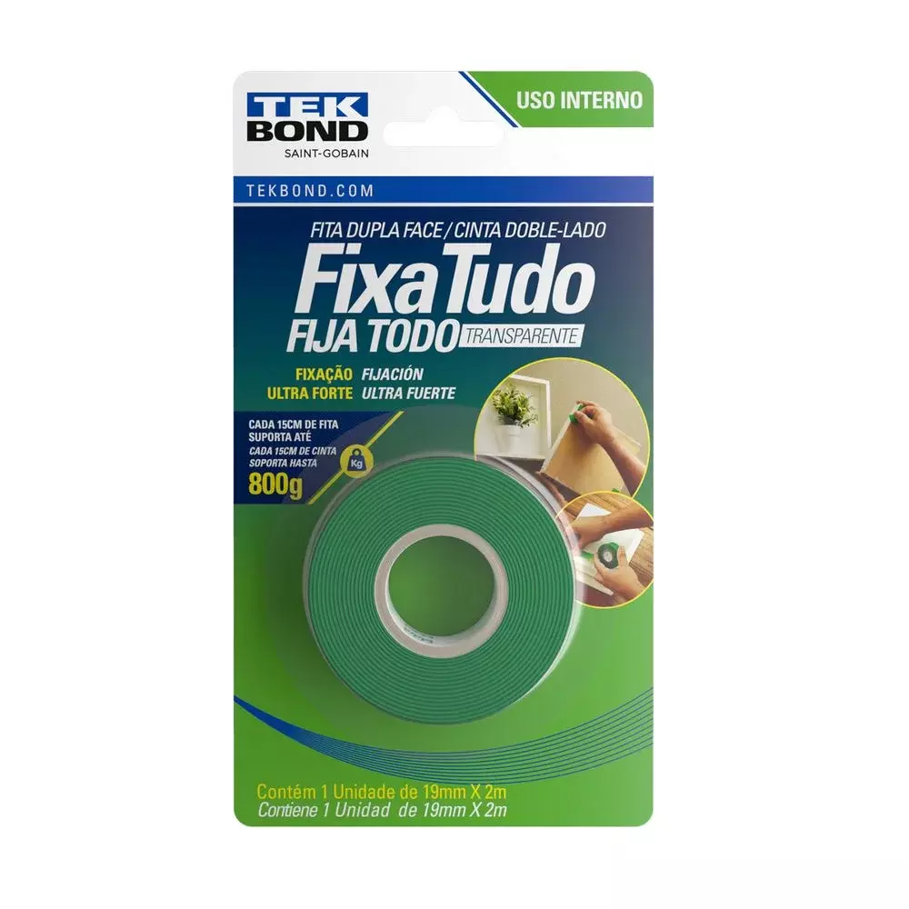 Fita Adesiva Dupla Face Fixa Tudo 19MMX2M Tekbond 78072708206