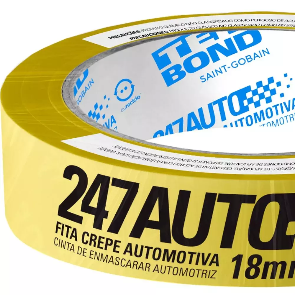 Fita Crepe Automotiva Amarela 18MMX40M Tekbond 247