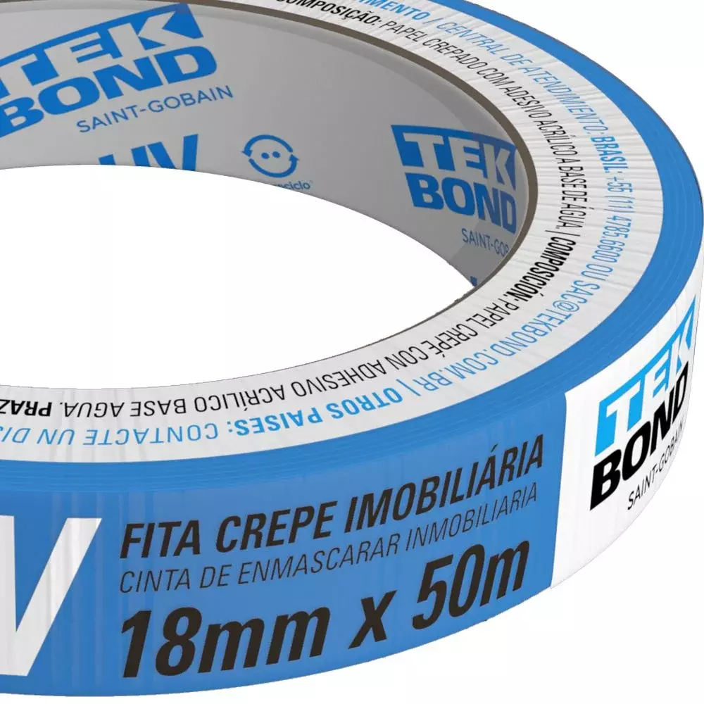 Fita Crepe Imobiliaria Azul 18MMX50M Tekbond 254UV