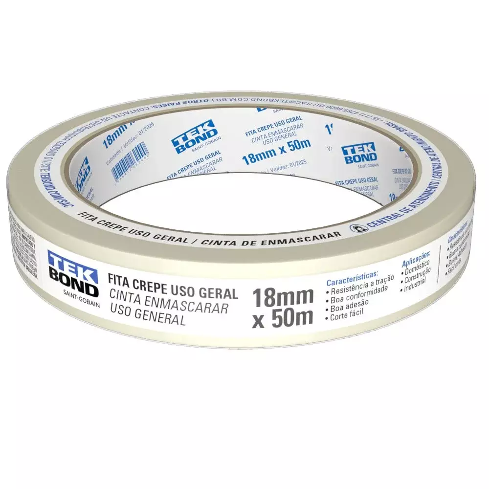 Fita Crepe Uso Geral 18MMX50M Tekbond 78072708158