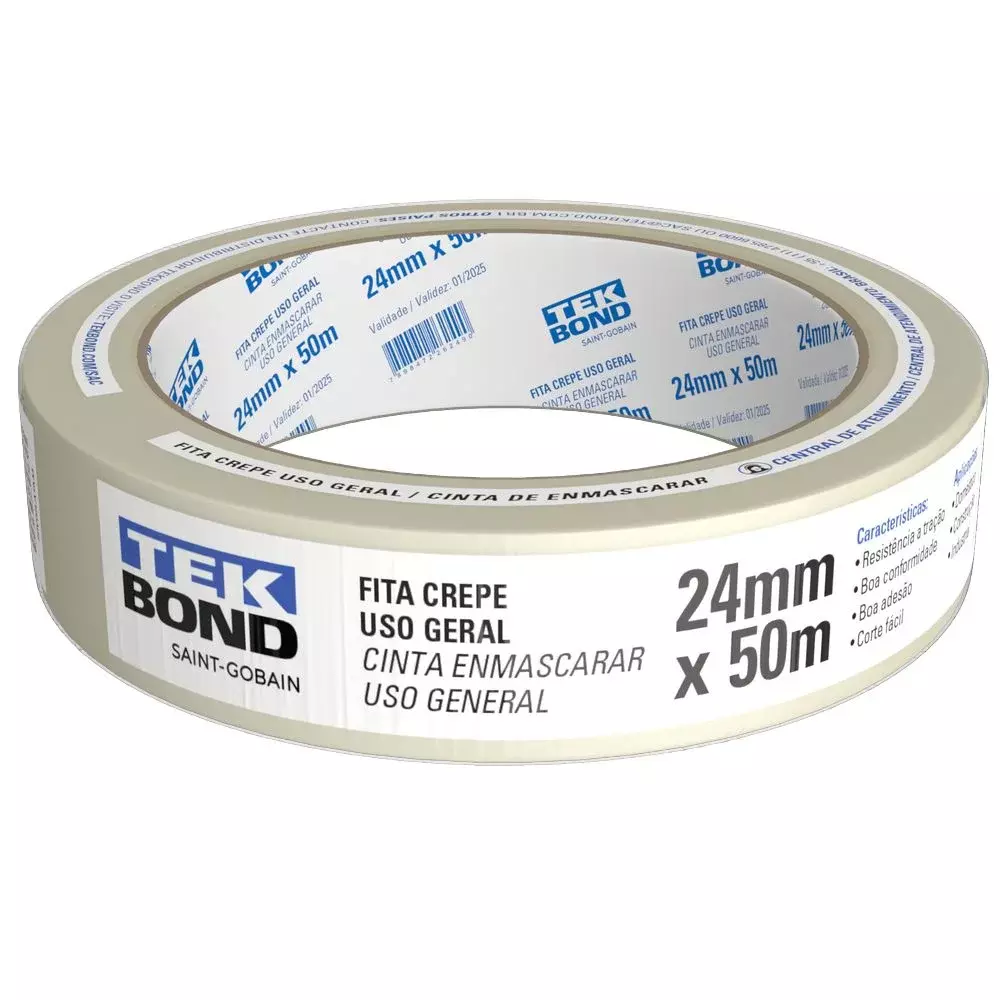 Fita Crepe Uso Geral 24MMX50M Tekbond 78072708176