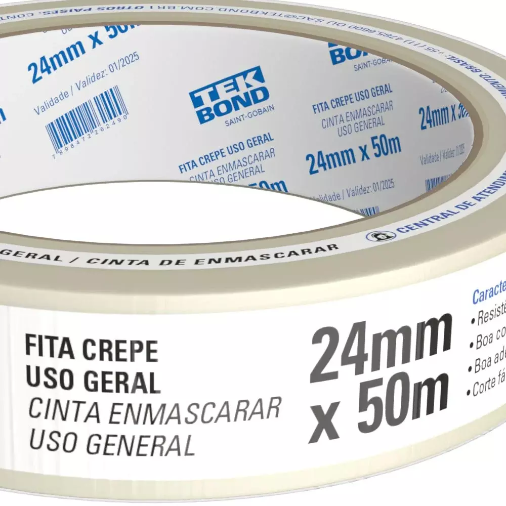 Fita Crepe Uso Geral 24MMX50M Tekbond 78072708176