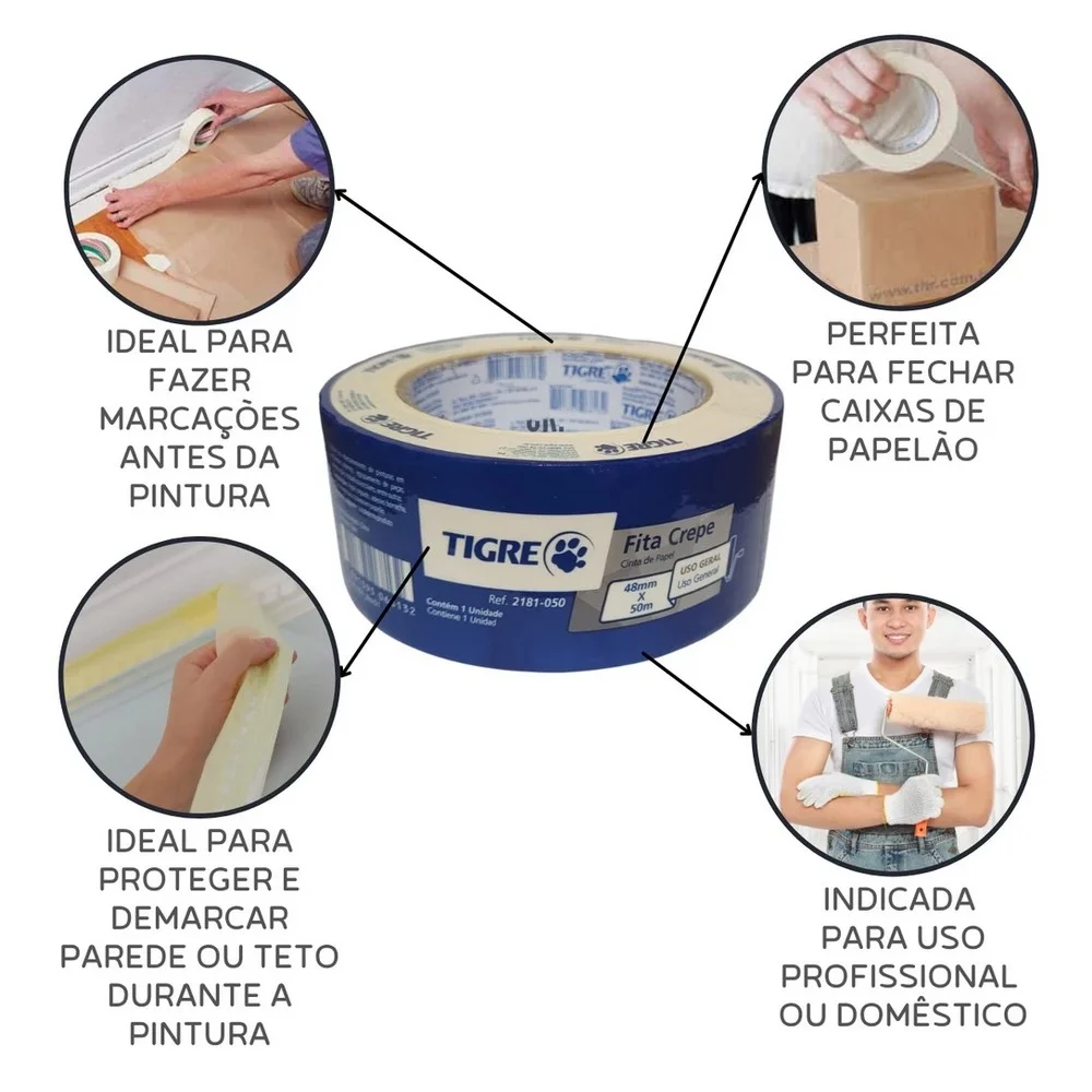 Fita Crepe Uso Geral 48MMX50M Tigre 2181