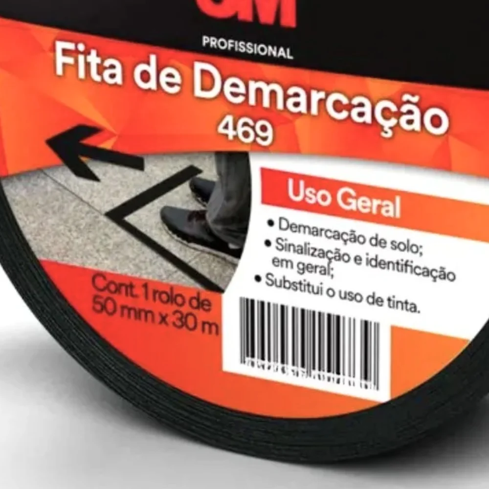 Fita para Demarcacao de Solo Preta USO Geral 50MMX30M 3m 469