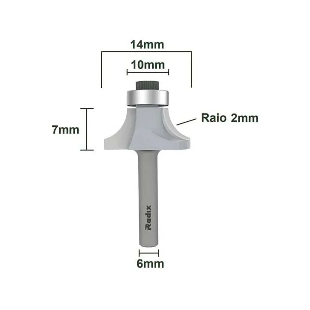 Fresa Cantoneira com Rolamento Raio 2 Para Tupia Manual MD 10X14MM H6 Radix 1974093.01