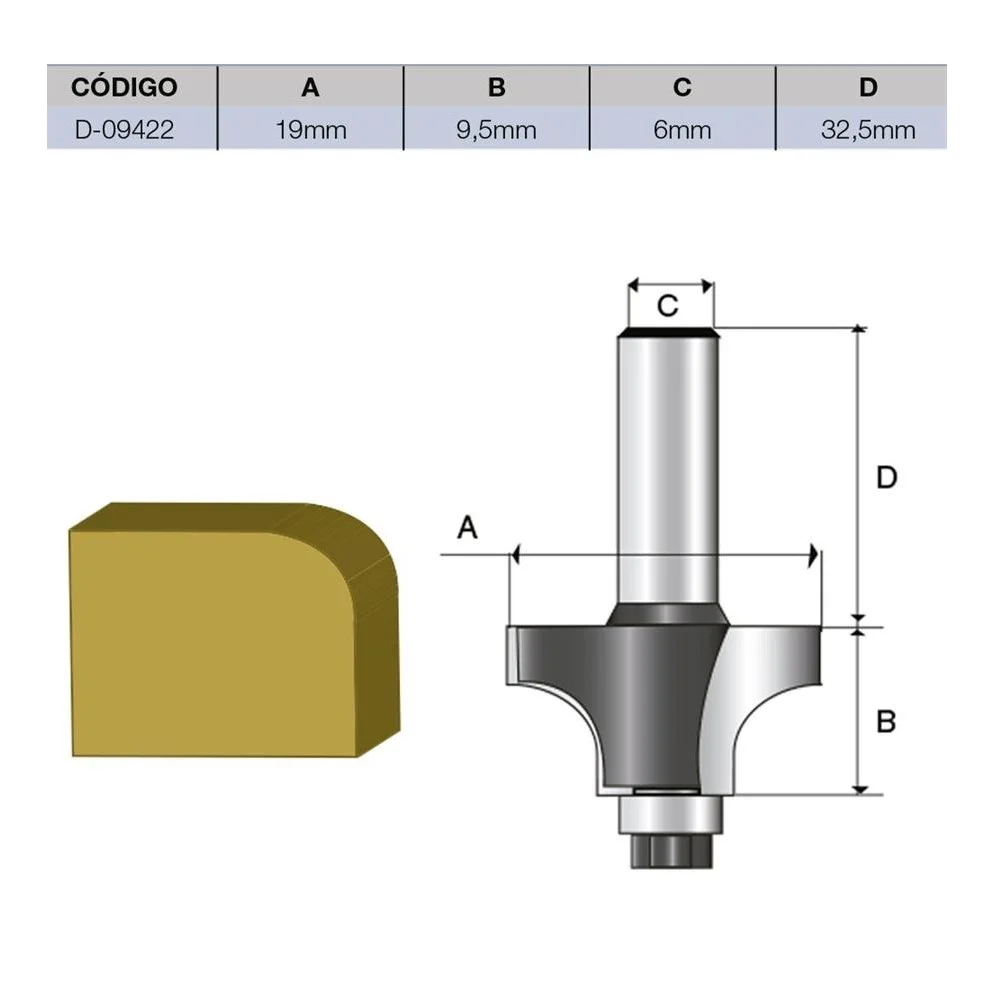 Fresa Cantoneira com Rolamento Raio 3 Para Rupia Manual MD 12,7X18,7MM H6 Makita D-09422