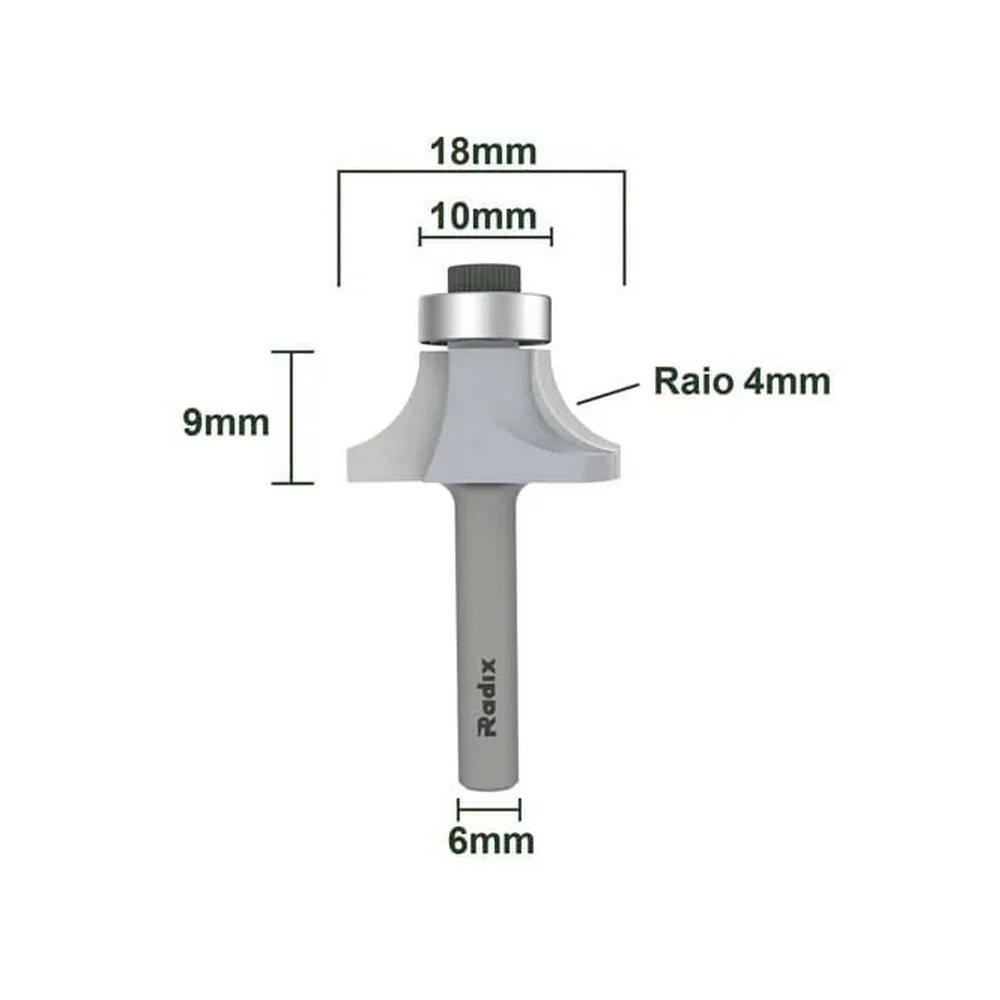 Fresa Cantoneira com Rolamento Raio 4 Para Tupia Manual MD 10X18MM H6 Radix 1974097.01