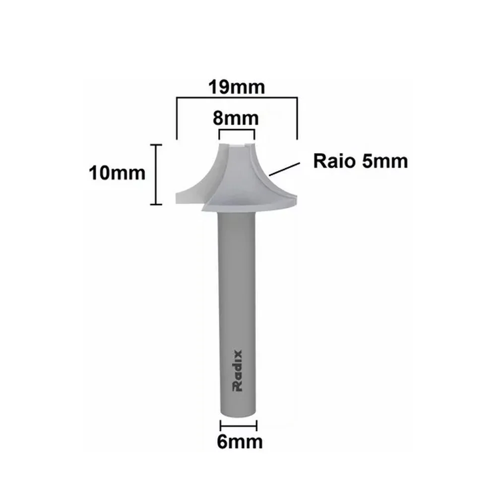Fresa Cantoneira Raio 5 para Tupia Manual MD 8X19MM H6 Radix 19R500.01