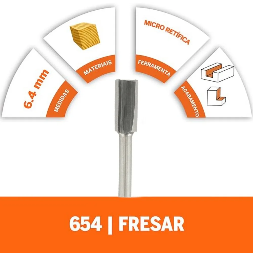 Fresa Cilindrica para Madeira USO Em Micro Retifica 1/4" Dremel 654