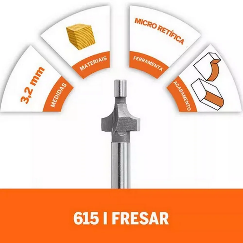 Fresa para Borda Arredondada Em Madeira USO Em Micro Retifica 1/8" Dremel 615