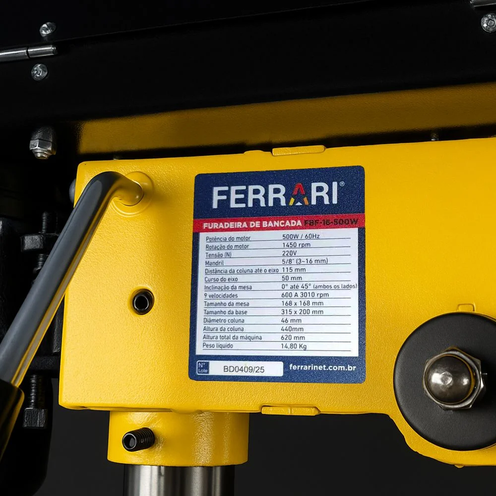 Furadeira de Bancada Motor 1/2HP 5/8" 110V 500W Ferrari FBF-16