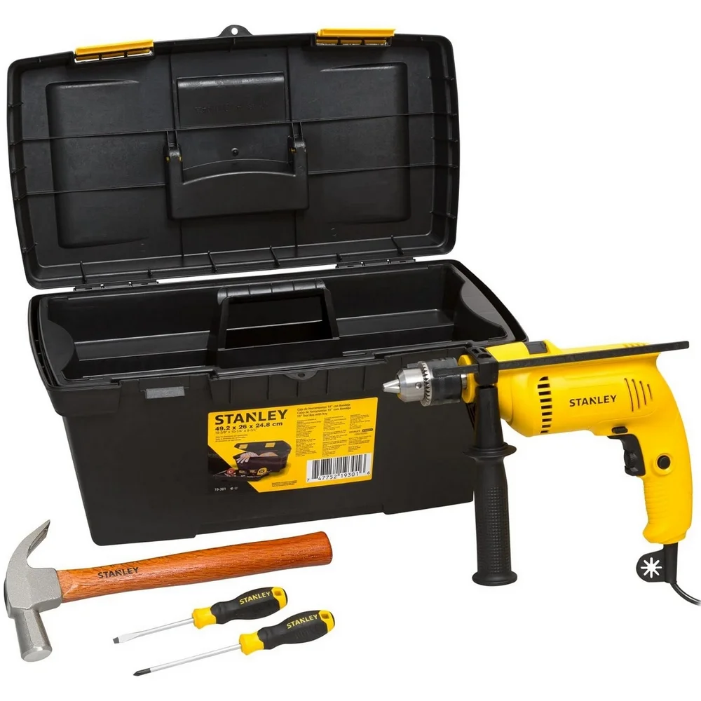 Furadeira de Impacto Reversivel Caixa Plastica Martelo Chave de Fenda e Phillips 1/2" 110V 600W Stanley SDH600KS1BR