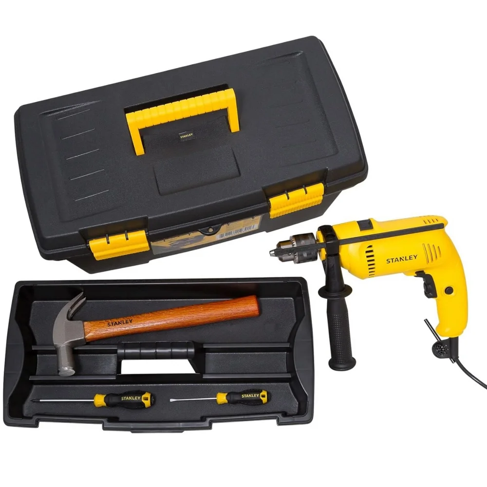Furadeira de Impacto Reversivel Caixa Plastica Martelo Chave de Fenda e Phillips 1/2" 110V 600W Stanley SDH600KS1BR