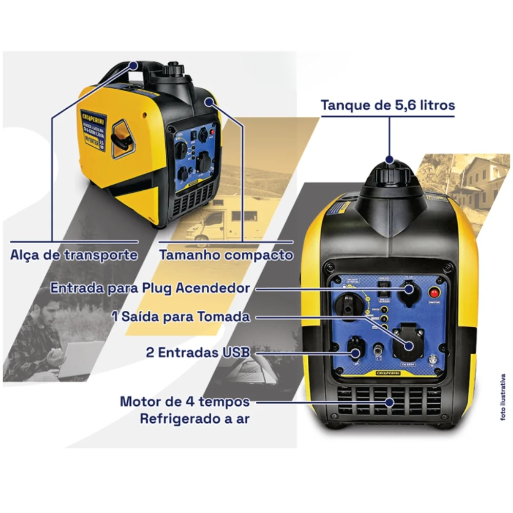 Gerador de Energia a Gasolina Inverter 4T Partida Manual 220V 2,2KVA Chiaperini CH G-2200I