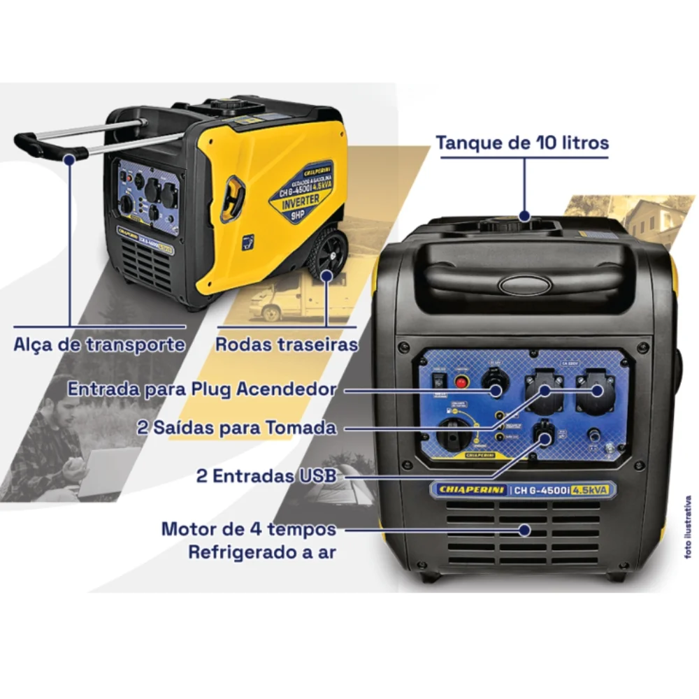 Gerador de Energia a Gasolina Inverter 4T Partida Manual 220V 4,5KVA Chiaperini CH G-4500I