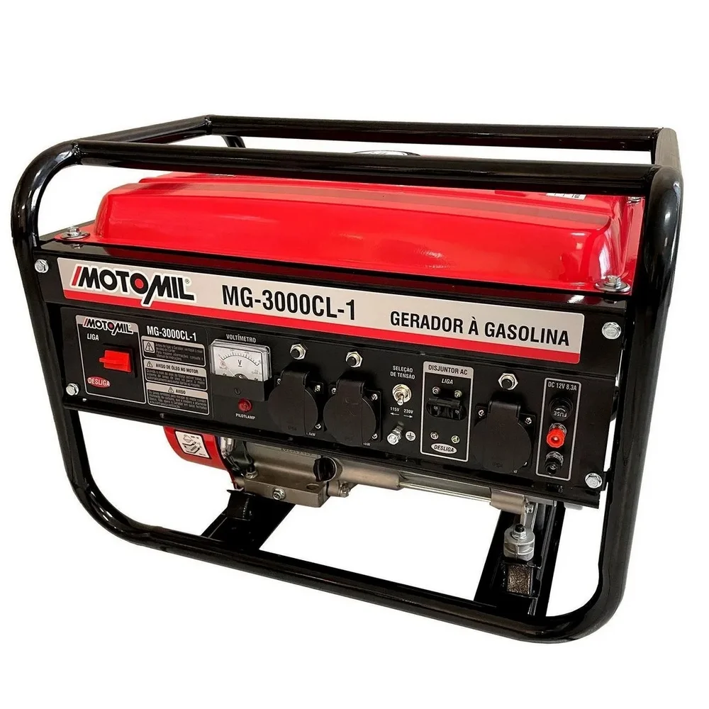 Gerador de Energia a Gasolina Partida Manual Motor 4T 6,5HP Bivolt 2,8KVA Motomil MG3000CL-1