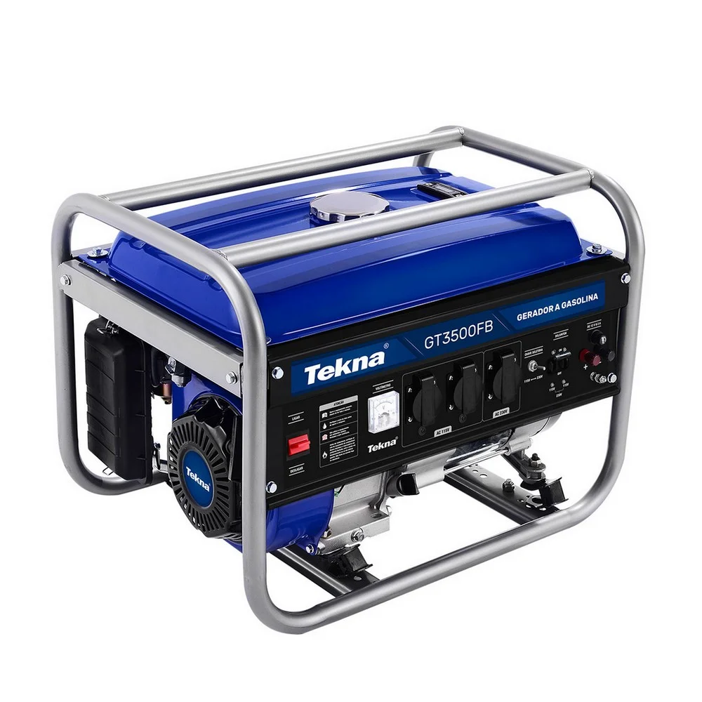 Gerador de Energia a Gasolina Partida Manual Motor 4T 6,5HP USO Frequente Bivolt 3,1KVA Tekna GT3500FB
