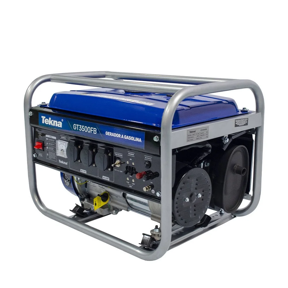 Gerador de Energia a Gasolina Partida Manual Motor 4T 6,5HP USO Frequente Bivolt 3,1KVA Tekna GT3500FB
