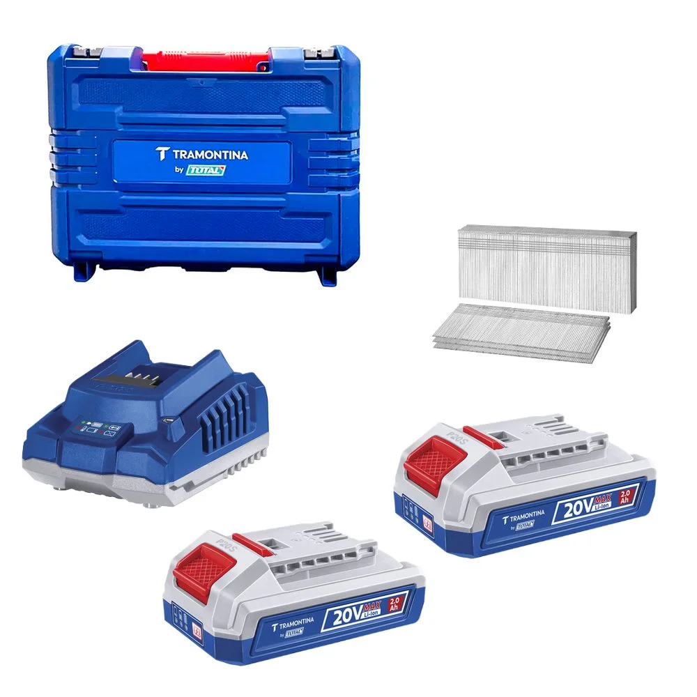 Grampeador a Bateria 20V Com Maleta Carregador e 2 Baterias 2AH 40MM Bivolt Tramontina Tota 42313/123
