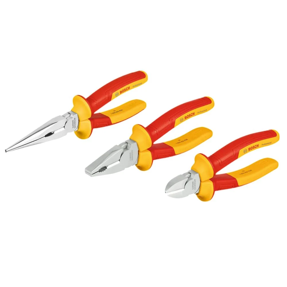 Jogo Alicates Isolados 1000V 3 Pecas VDE EN/IEC60900 CRV Bosch 1600A02NG0