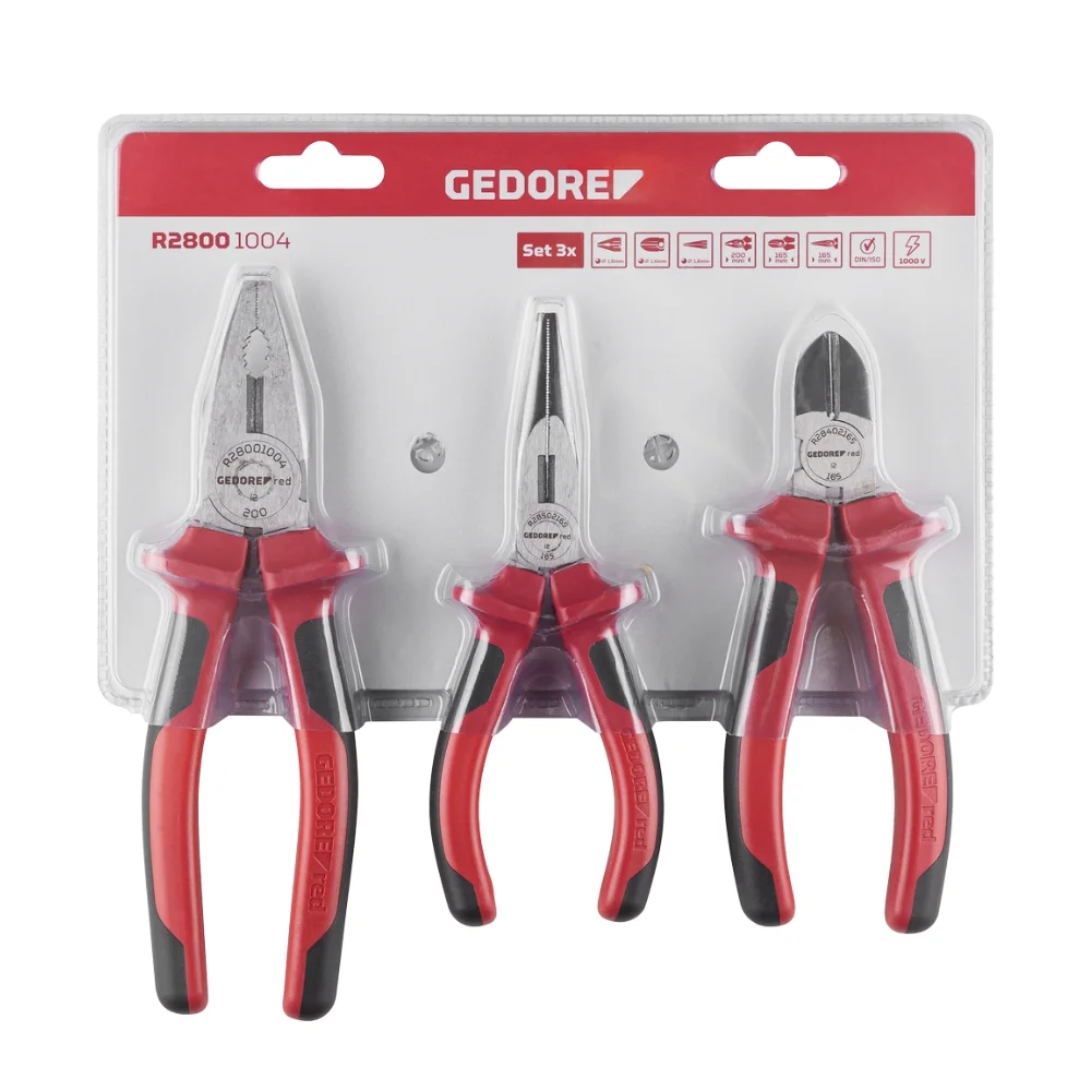 Jogo Alicates Isolados 3 Pecas Isolado 1000V NBR9699 Unversal Meia Cana e Corte Gedore Red R28001004