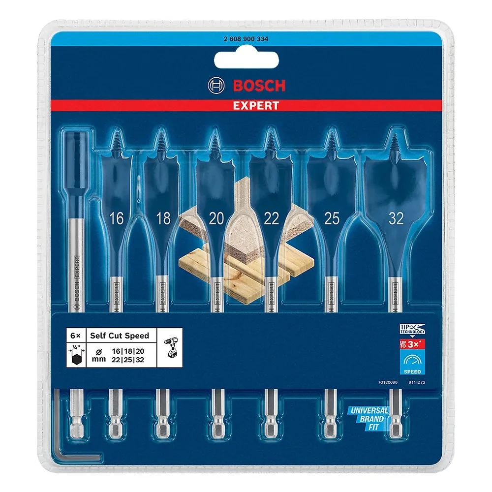 Jogo Broca Chata 8 Pecas Expert Encaixe Hexagonal AC 16A32MM Bosch 2608900334