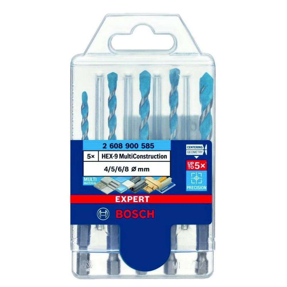Jogo Broca de Widia Multimateriais 5pcs Expert HEX-9 Multiconstruction Encaixe Hexagonal 4A8MM-5/32A5/16 Bosch 2608900585