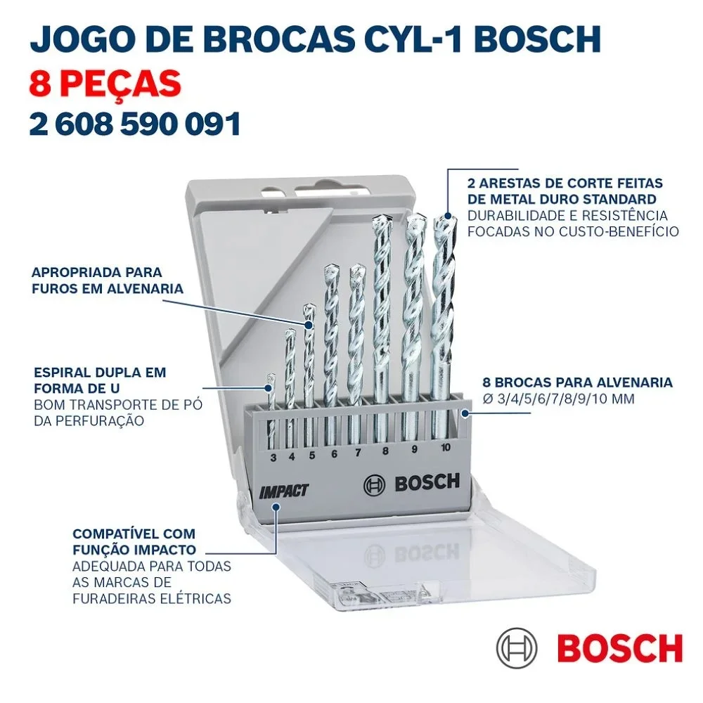 Jogo Broca de Widia Concreto 8pcs 3A10MM Bosch 2608590091