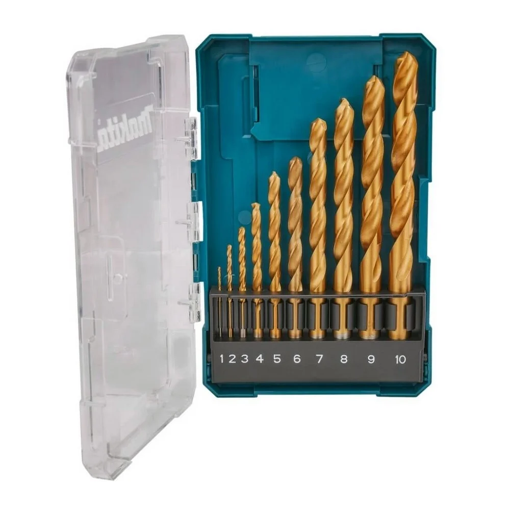 Jogo Broca Haste Paralela 10 Pecas DIN 338 TIN 1A10MM Makita D-72849