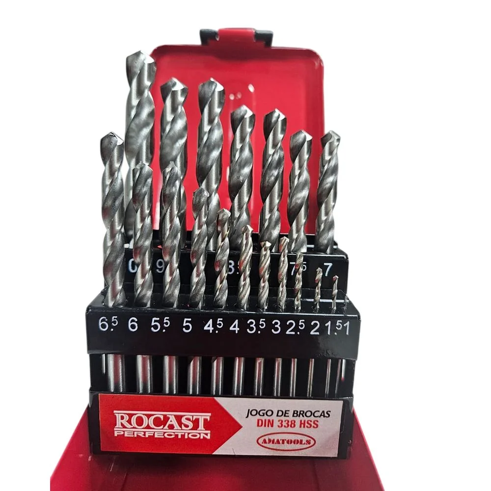 Jogo Broca Haste Paralela 19 Pecas DIN 338 HSS 1A10MM Rocast 50160