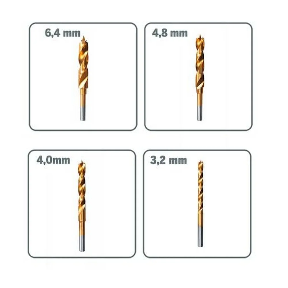 Jogo Broca Haste Paralela 4 Pecas Com Revestimento de Titanio para Micro Retifica 1/8A1/4" Dremel 631