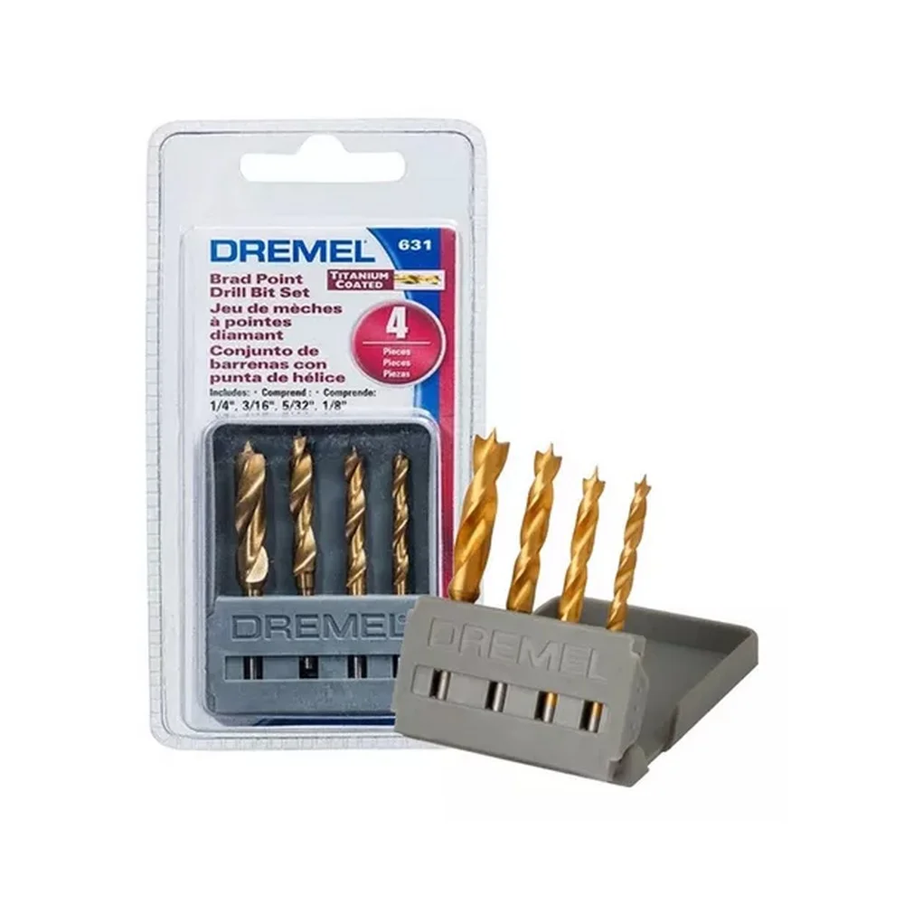 Jogo Broca Haste Paralela 4 Pecas Com Revestimento de Titanio para Micro Retifica 1/8A1/4" Dremel 631