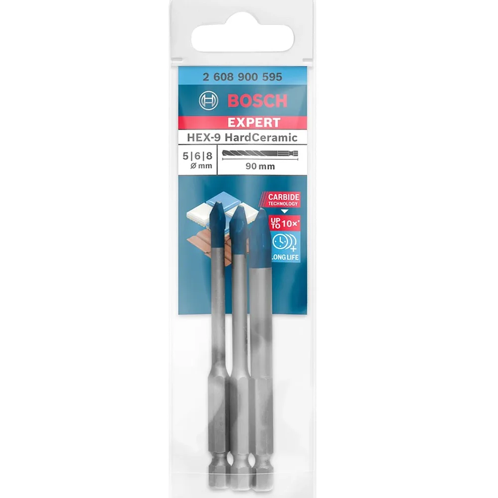 Jogo Broca para Porcelanato Expert Hex9 3pcs Hard Ceramic Encaixe Hexagonal 5-6-8MM Bosch 2608900595