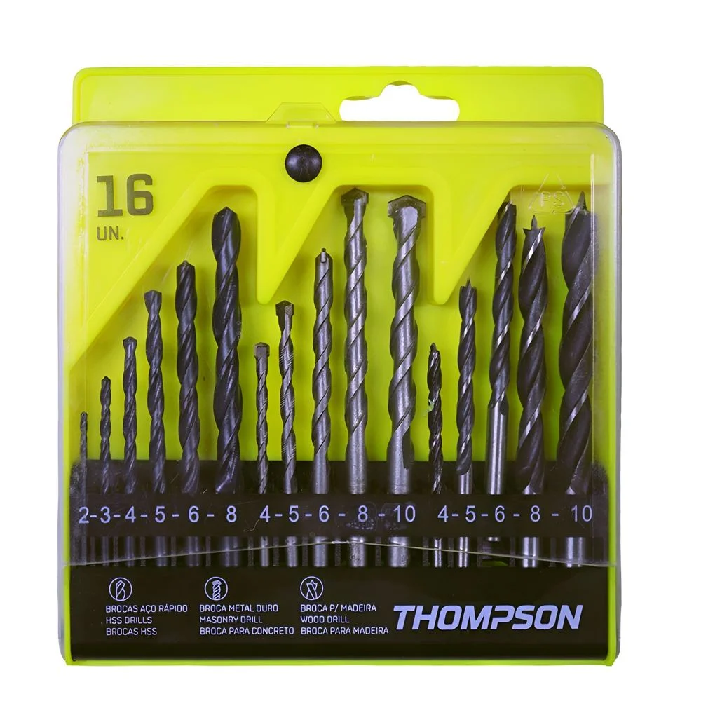 Jogo Brocas para Metal Madeira Concreto 16pcs 2A10MM Thompson 1934