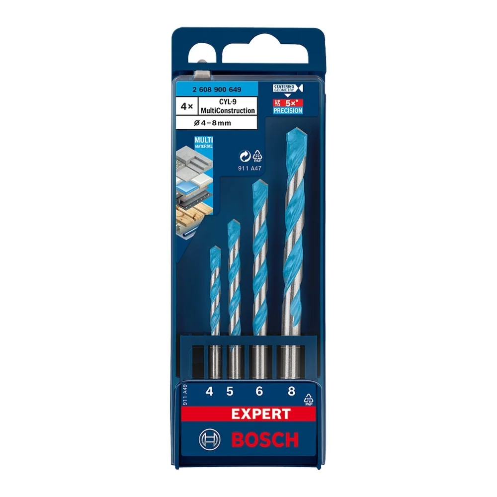 Jogo Brocas para Metal Madeira Concreto 4pcs Multiconstruction Expert 4A8MM Bosch 2608900649