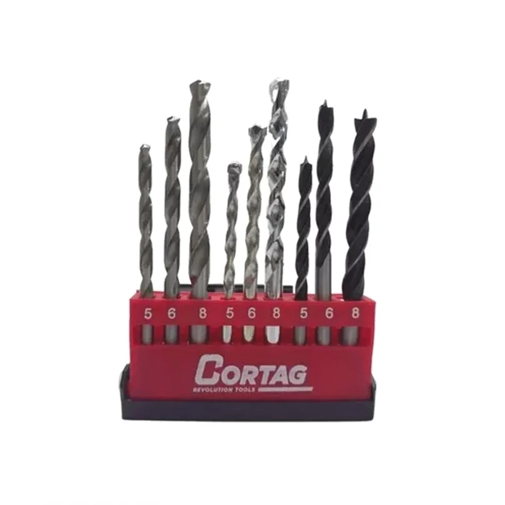 Jogo Brocas para Metal Madeira Concreto 9pcs 5A8MM Cortag 60974