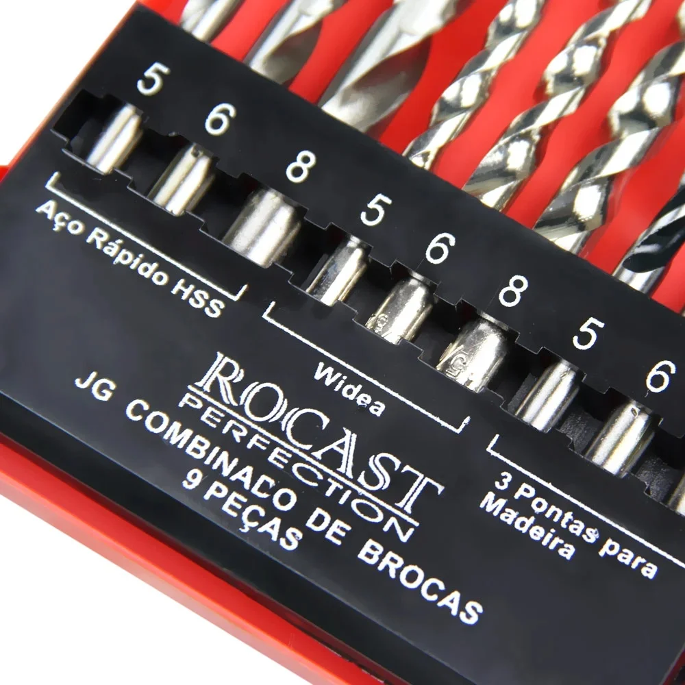 Jogo Brocas para Metal Madeira Concreto 9pcs 5A8MM Rocast 530051