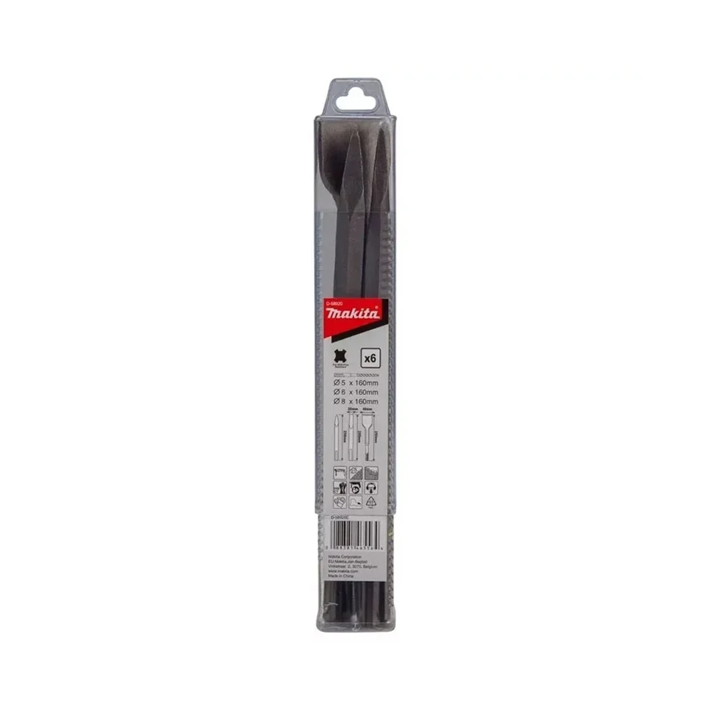 Jogo Brocas Talhadeiras e Ponteiro Sds Plus 6pcs 1 Ponteiro 2 Talhadeiras e Brocas 5,6,8MM Makita D-58920